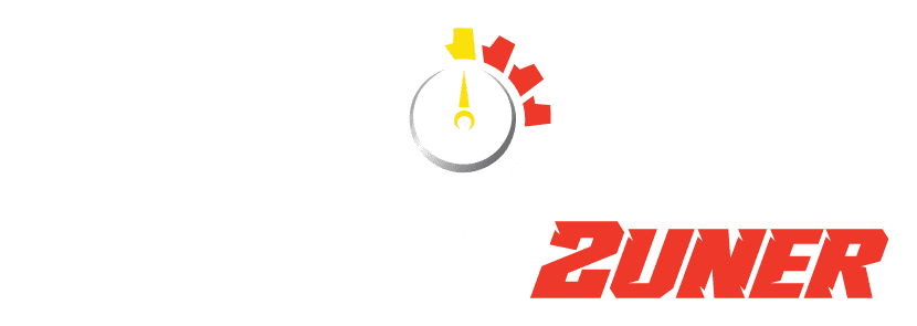 Logo with a stopwatch and gear in yellow, red, and white colors.